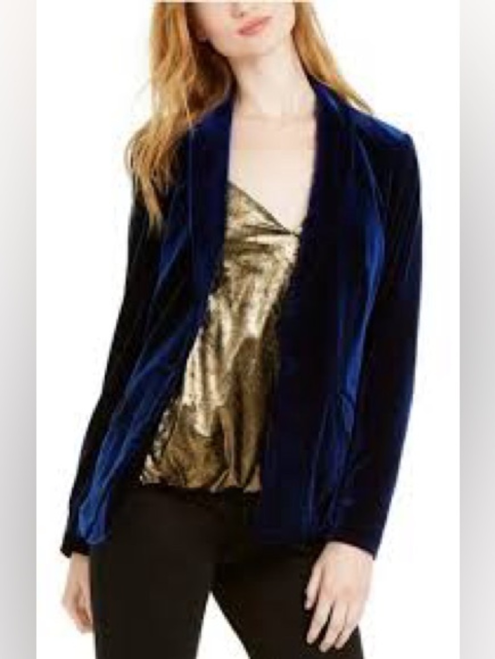 Susan graver large Velvet Shawl-Collar Blazer Deep Navy velour